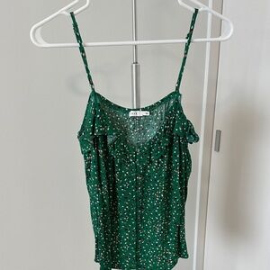 Lush Green Floral Ruffle Cami